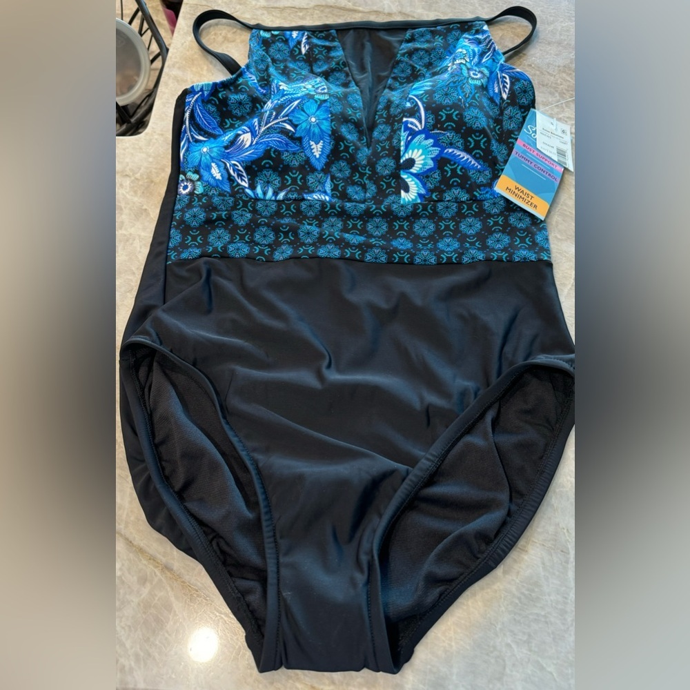 NWT Swim Solutions High Neck Mesh One Piece Swimsuit - Picture 3 of 8